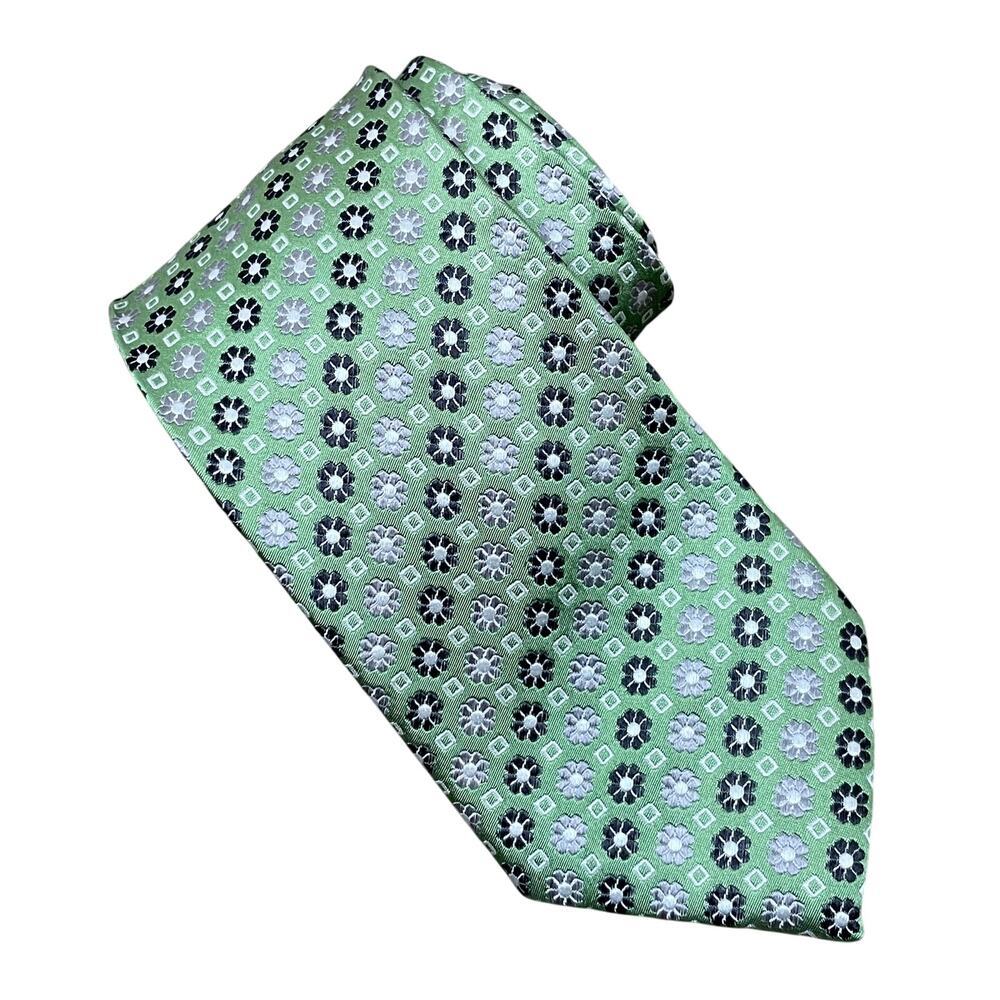 Pronto‎ Uomo Couture Designer Necktie Silk Green Tan Black Floral Tie 3.25"